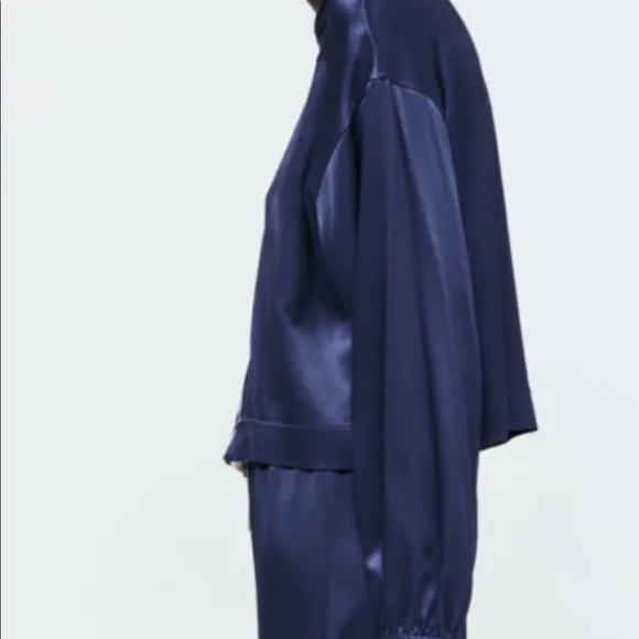 Zara Women Blue Satin Effect Tracksuit Jacket L - Picture 4 of 10